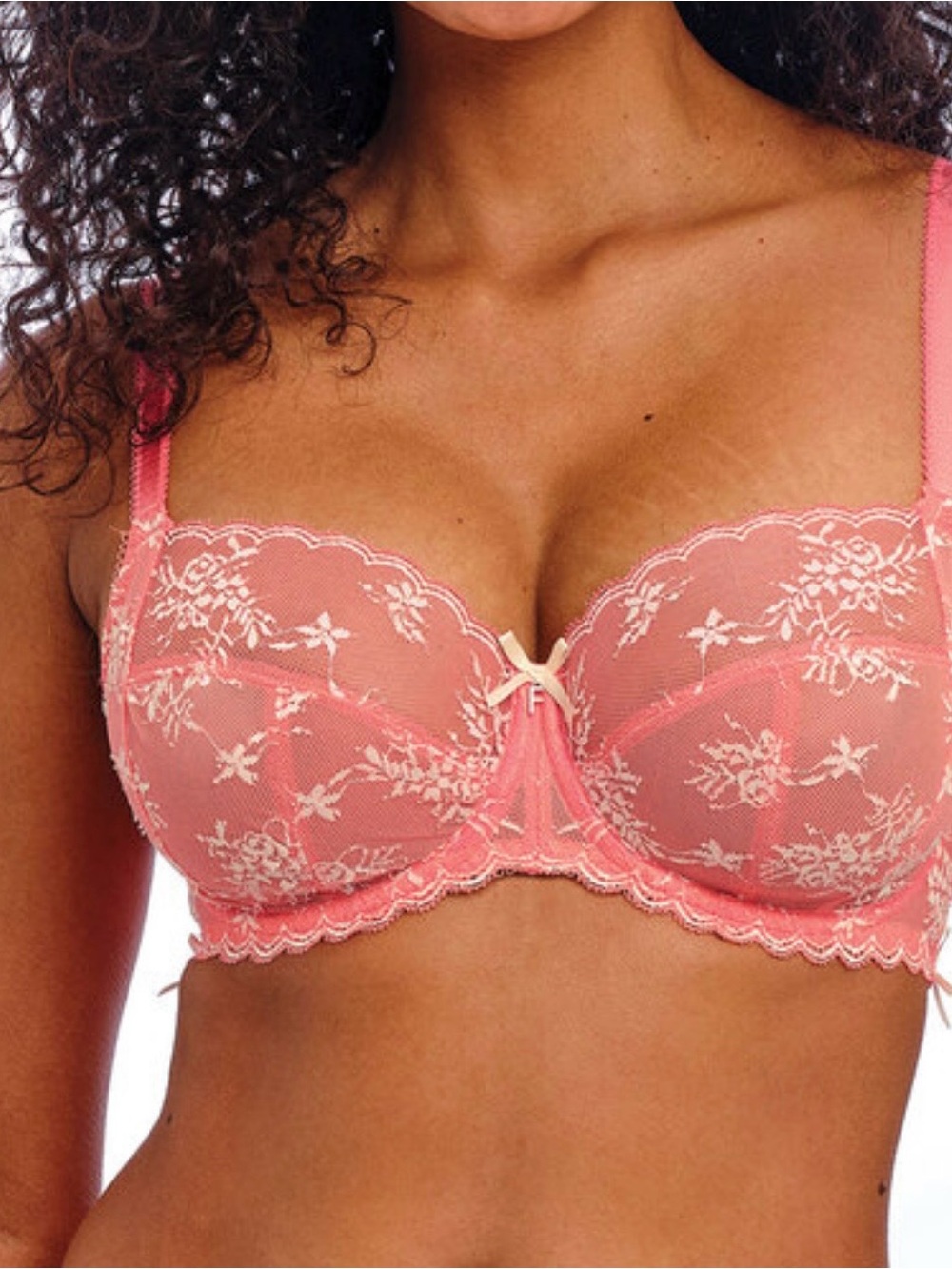 Lace Balconette Bra in Coral Pink
